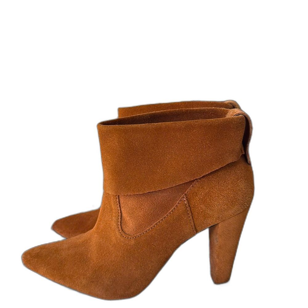 Schutz Women Dalya Ankle Bootie Brown Cognac Heel Suede Size 8 Sexy